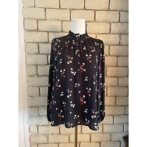 LOFT Black Floral Long Sleeve Blouse